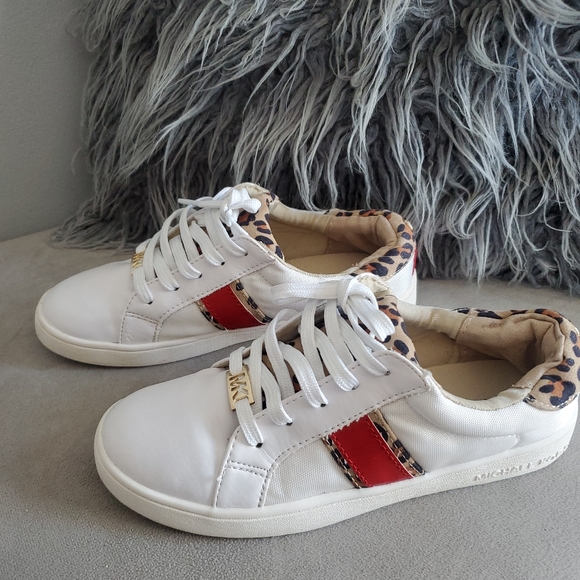 Michael Kors Girls Leopard Print Sneakers Red Stripe Size 3 - Picture 3 of 6